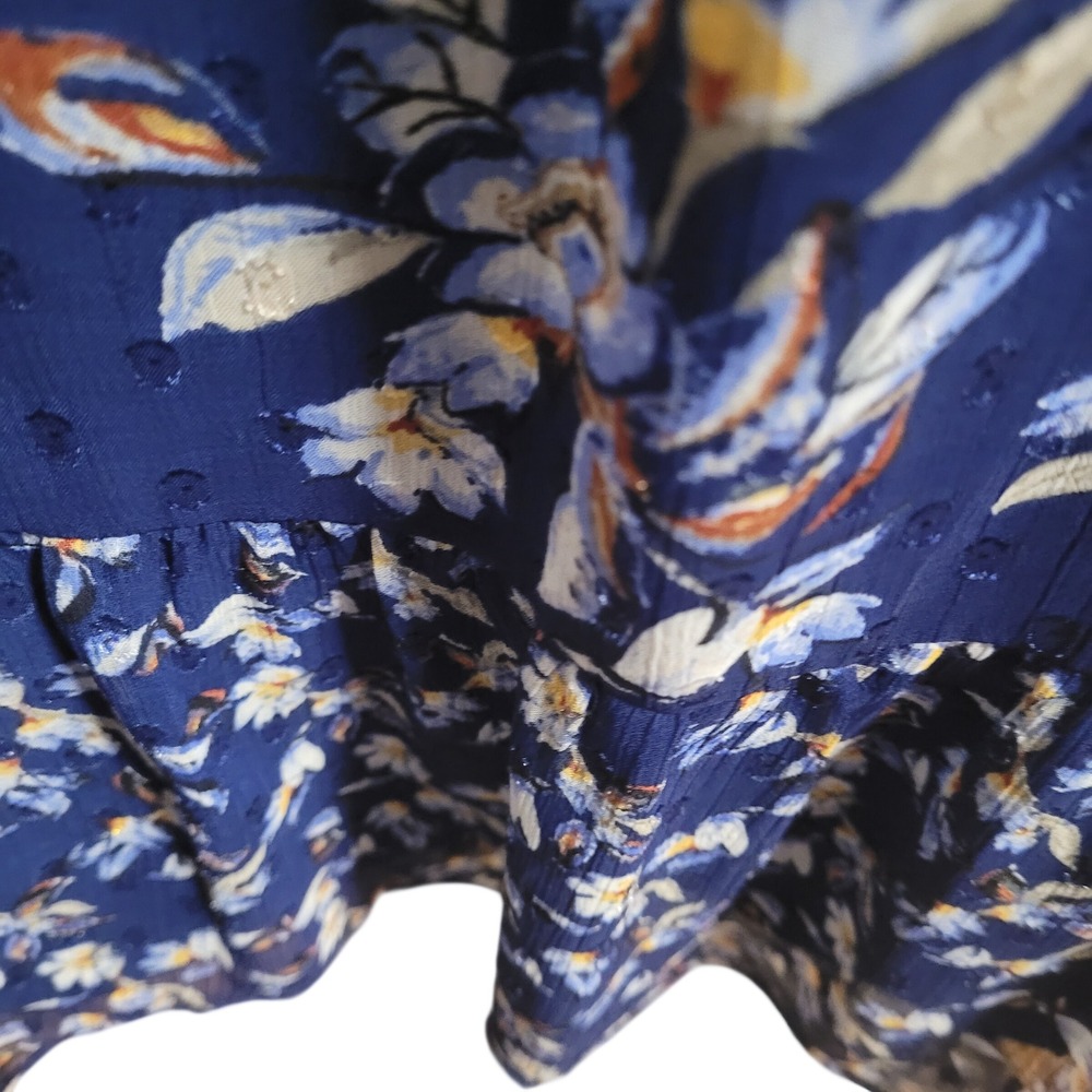 Navy Swiss Dot Floral Boho Romantic Bell Sleeve Shift Dress Tassel Lace WHBM M‎ - Picture 5 of 7